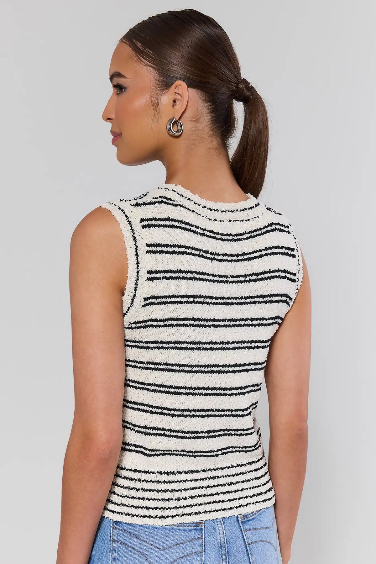Women's White Striped Knit Tank | Avara