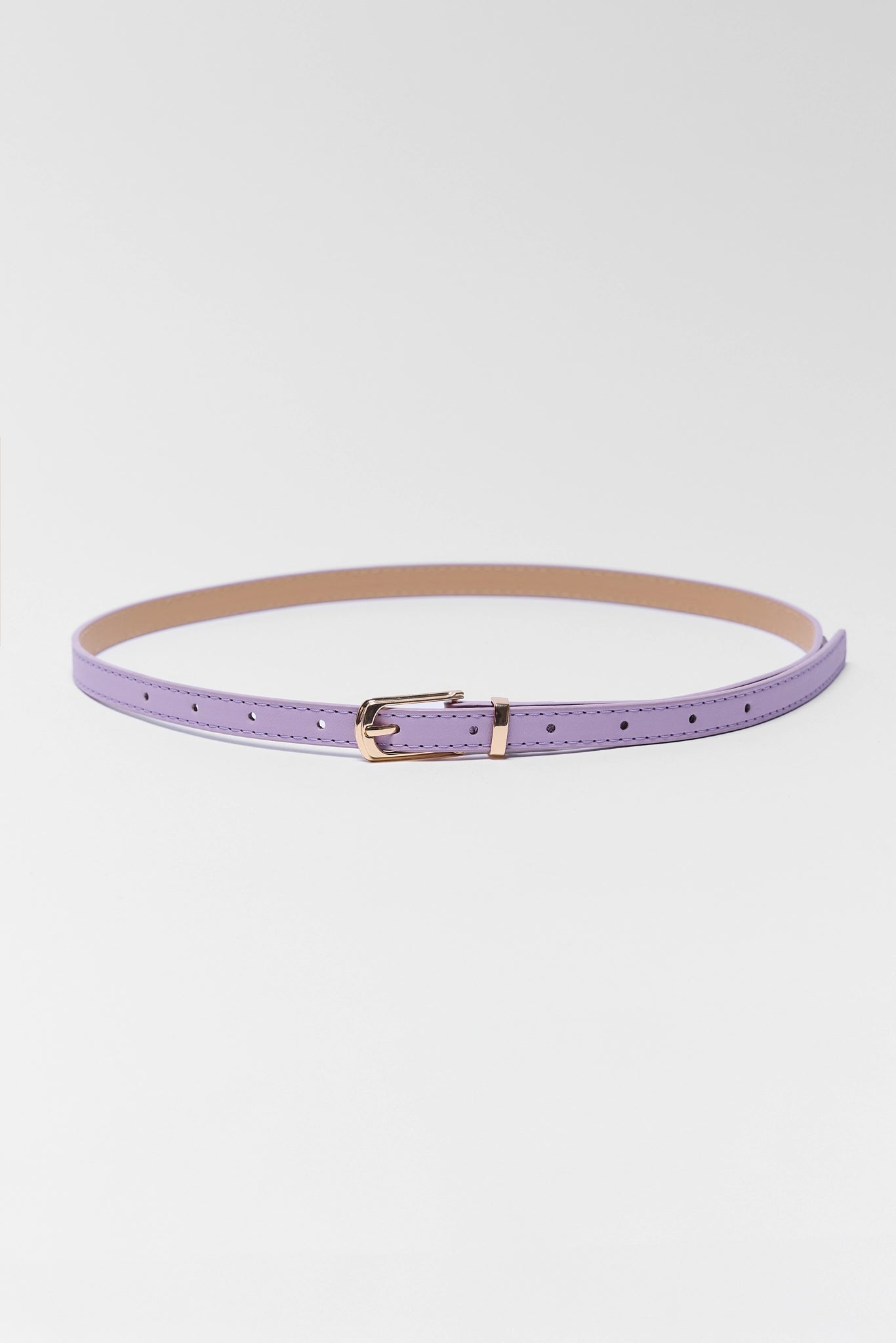 Lavender Faux Leather Skinny Belt on white background