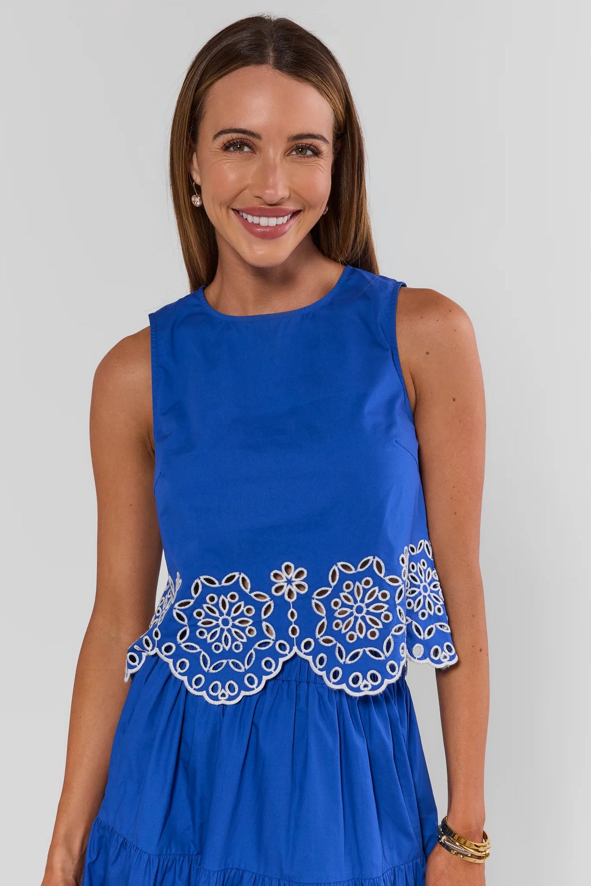 blue tank top dress Eyelet Trim | Women's Clothing fitted sheath for day Size:MEDIUM (10) Jasmine Royal Blue Lace size-xlg