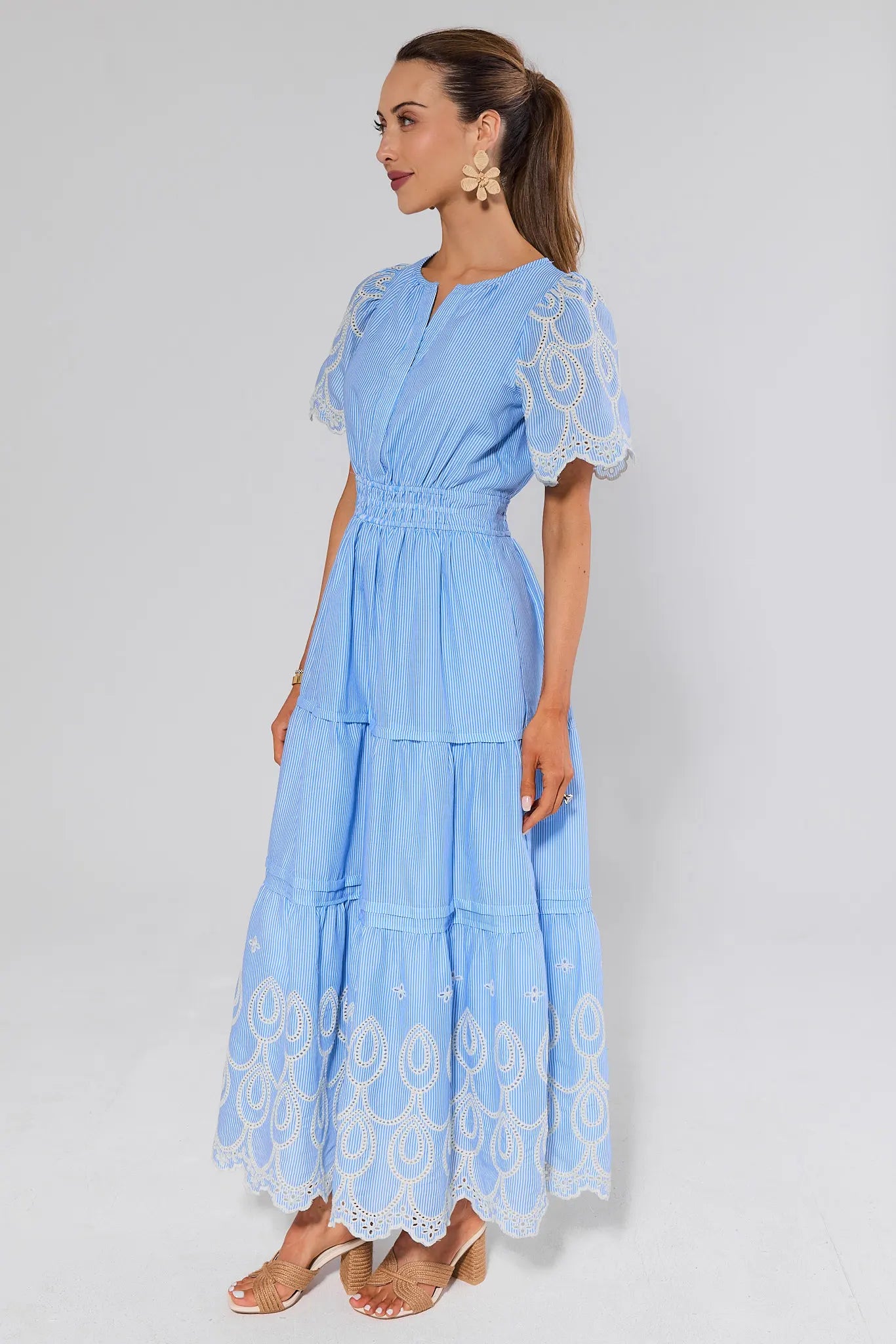 Brylee Blue Eyelet Trim Maxi Dress | Women's Clothing | Avara Brylee Blue Eyelet Trim Maxi Dress | Women's Clothing | Avara