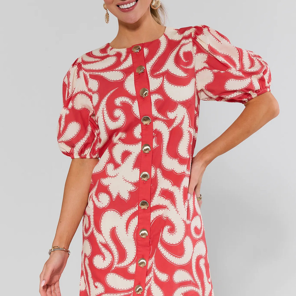 women's short red dress Red Printed Button Up Short Dress | Women's Clothing