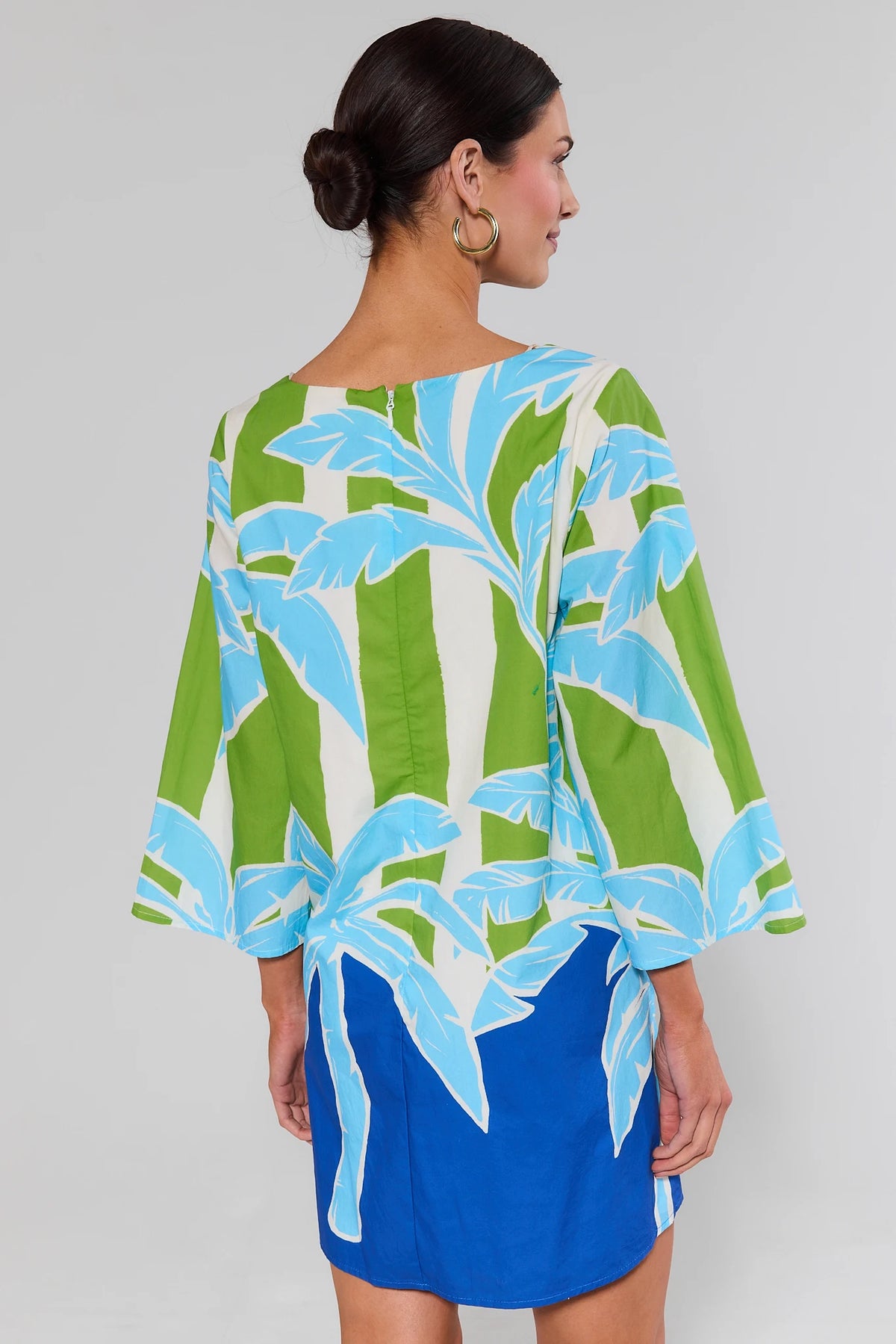 Blue Palm Printed Short Dress