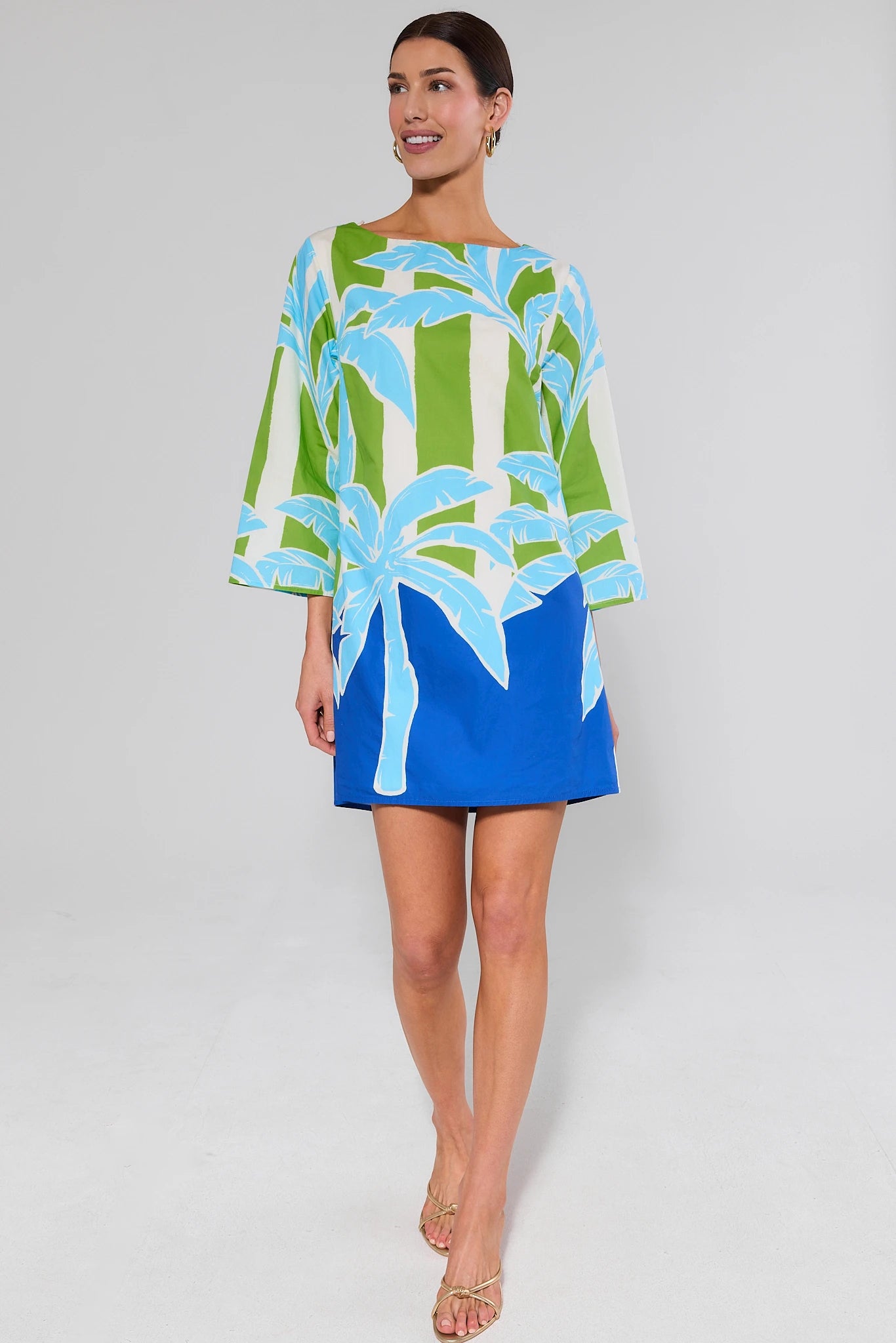 Blue Palm Printed Short Dress | Women's Clothing | Avara Blue Palm Printed Short Dress | Women's Clothing | Avara