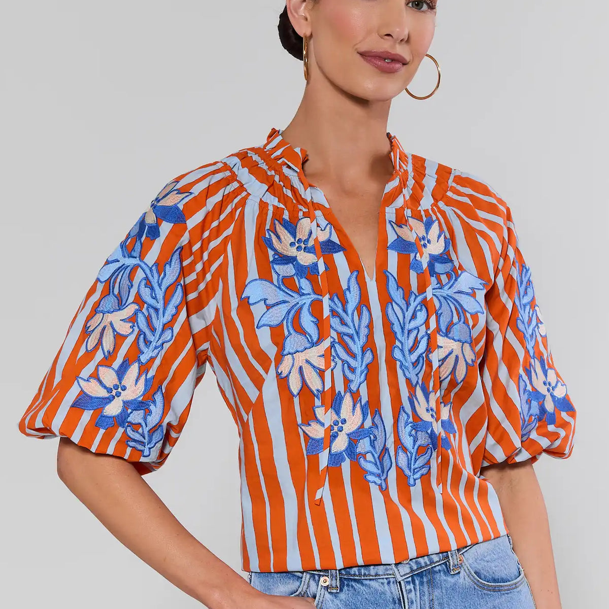 Orange Stripe Embroidered Top by THML | Avara