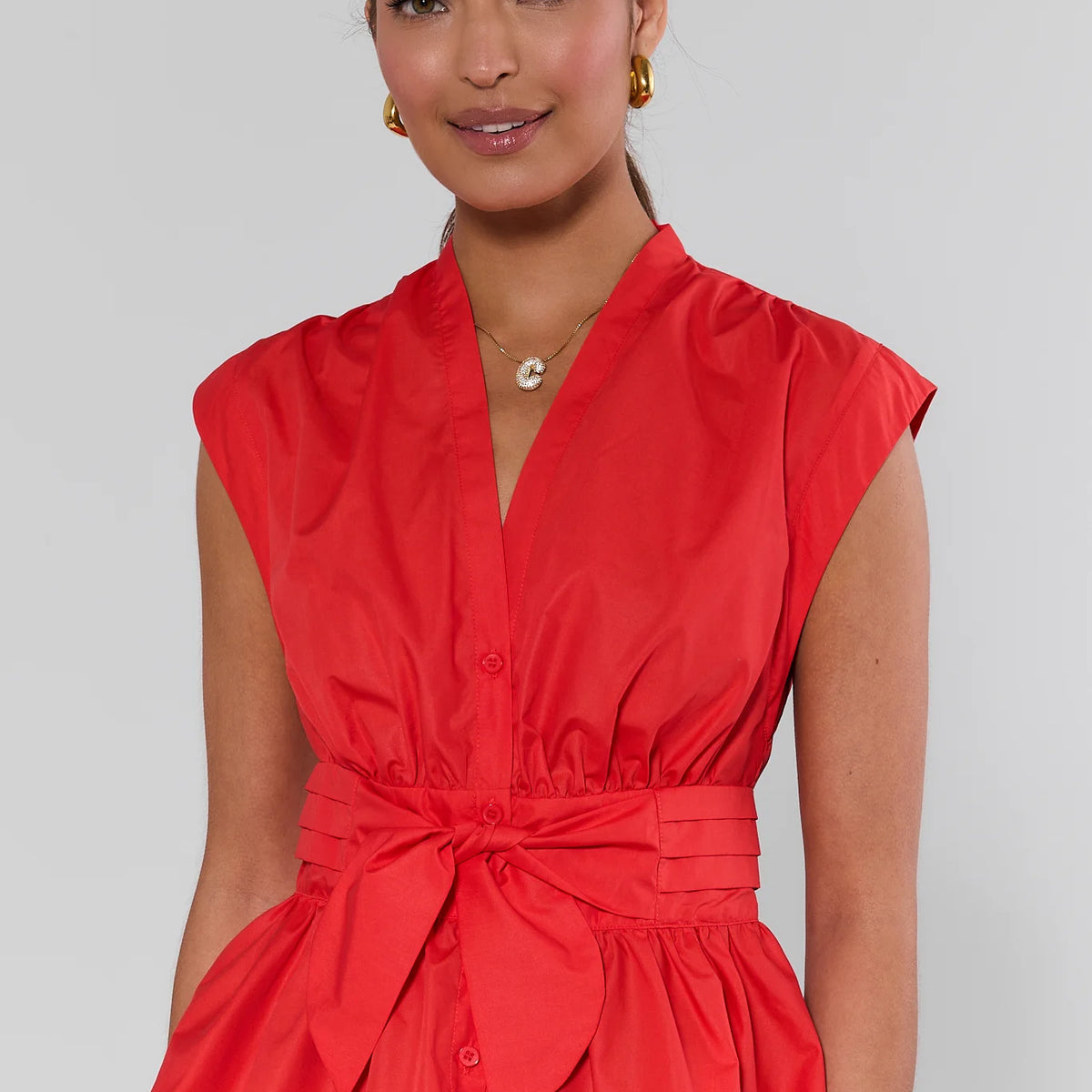 Betty Red Button Up Tie Waist Top Betty Red Button Up Tie Waist Top