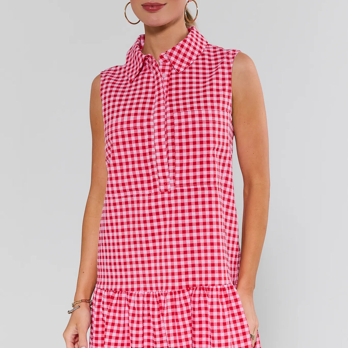 red white collar dress Georgie Gingham Short | Women's Clothing For Love and Lemons Colour:ROSE PINK AND WHITE Red Dress with White CROP-TOP