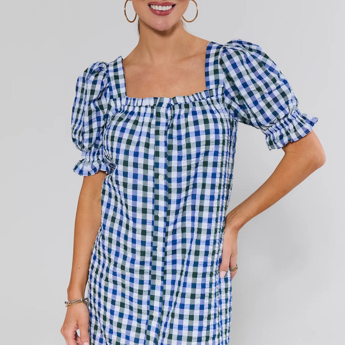 Women's Navy Gingham Short Dress | Avara | Avara