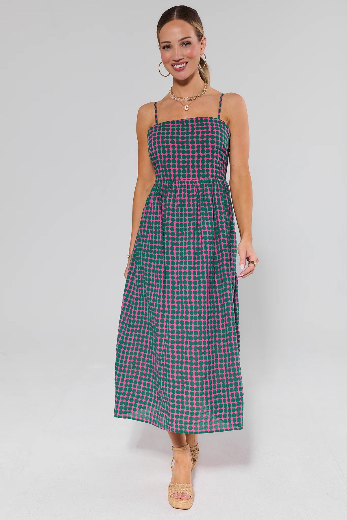 Pink Polka Dot Maxi Dress | Avara