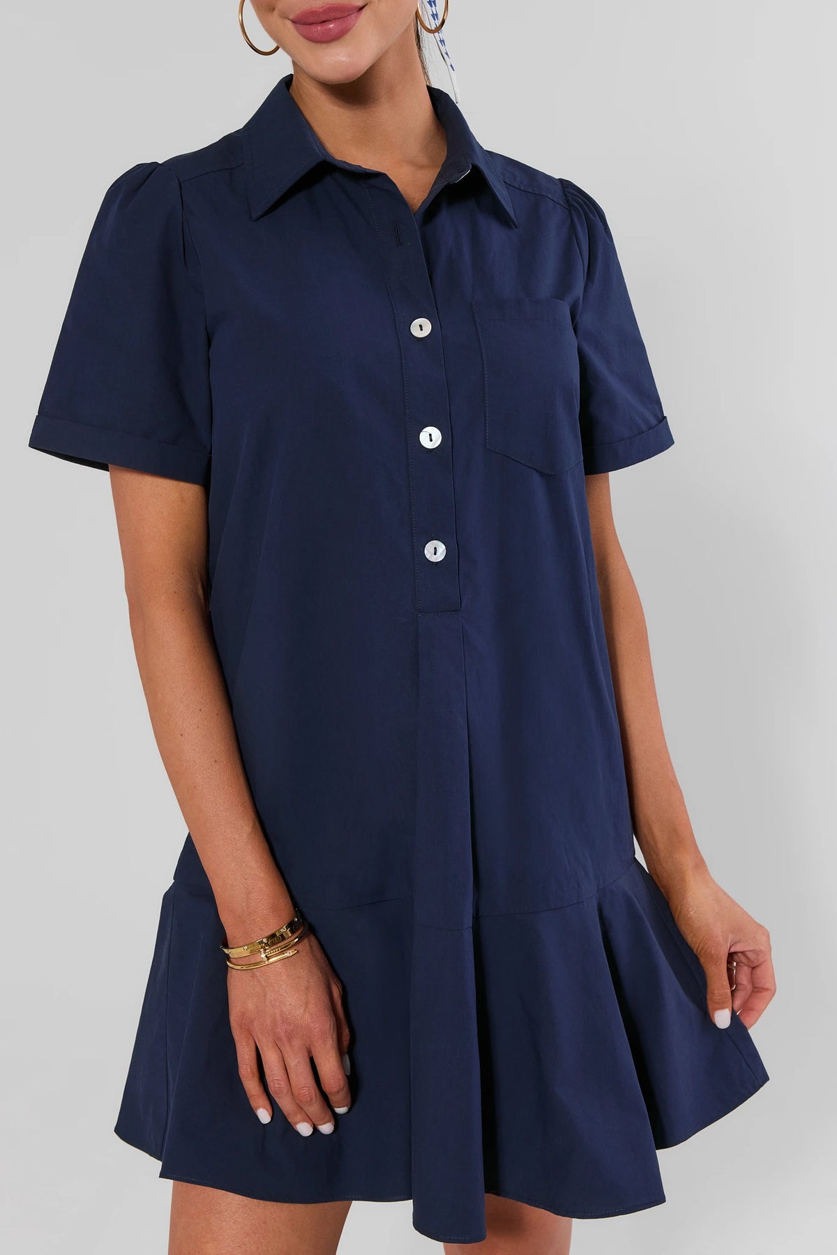 Meagan Navy Short Sleeve Drop Waist Dress | Women's Clothing