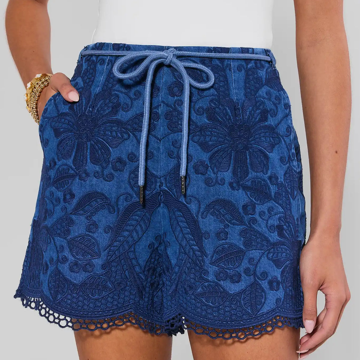 Navy Eyelet Shorts | Women's Clothing