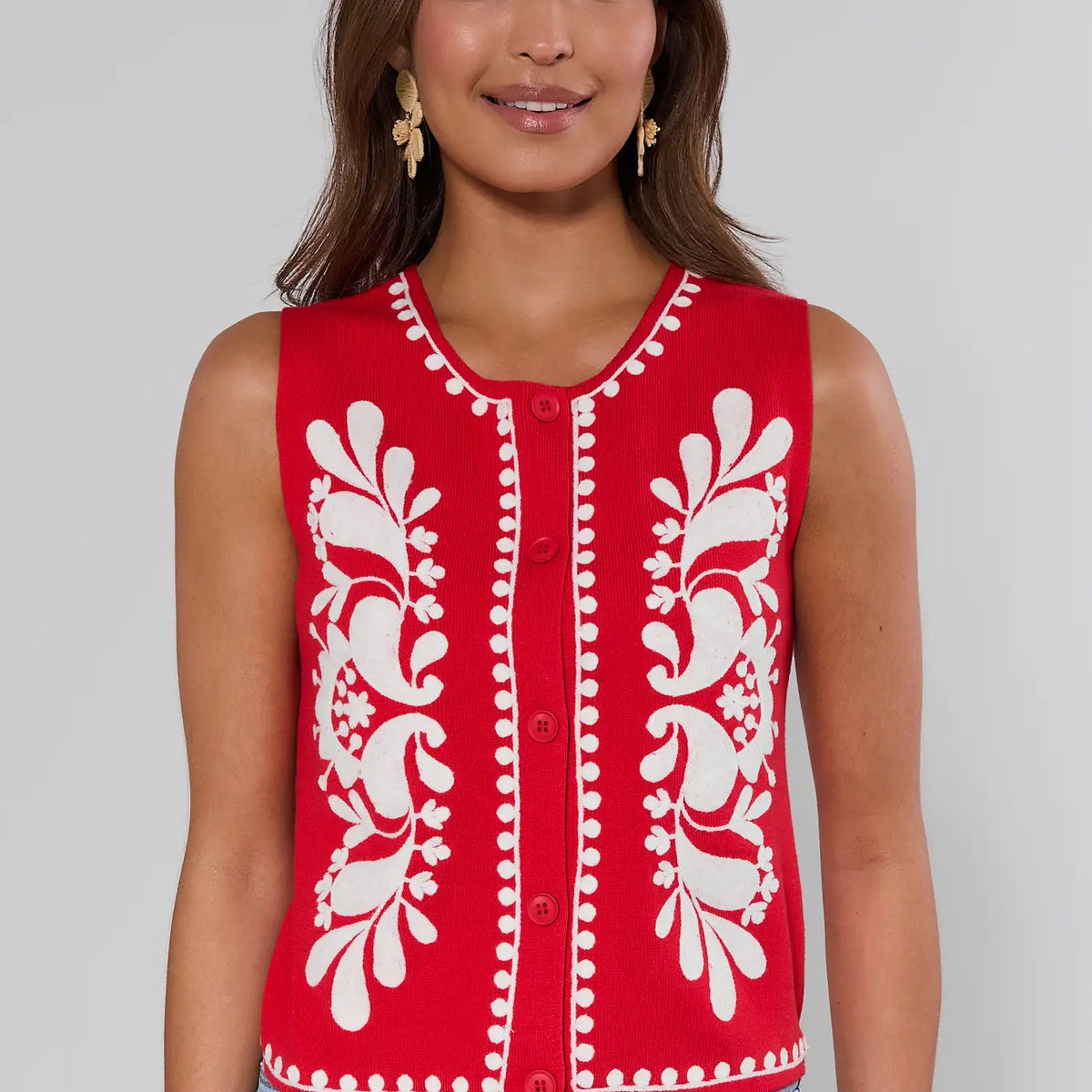 Myra Red Embroidered Vest | Avara
