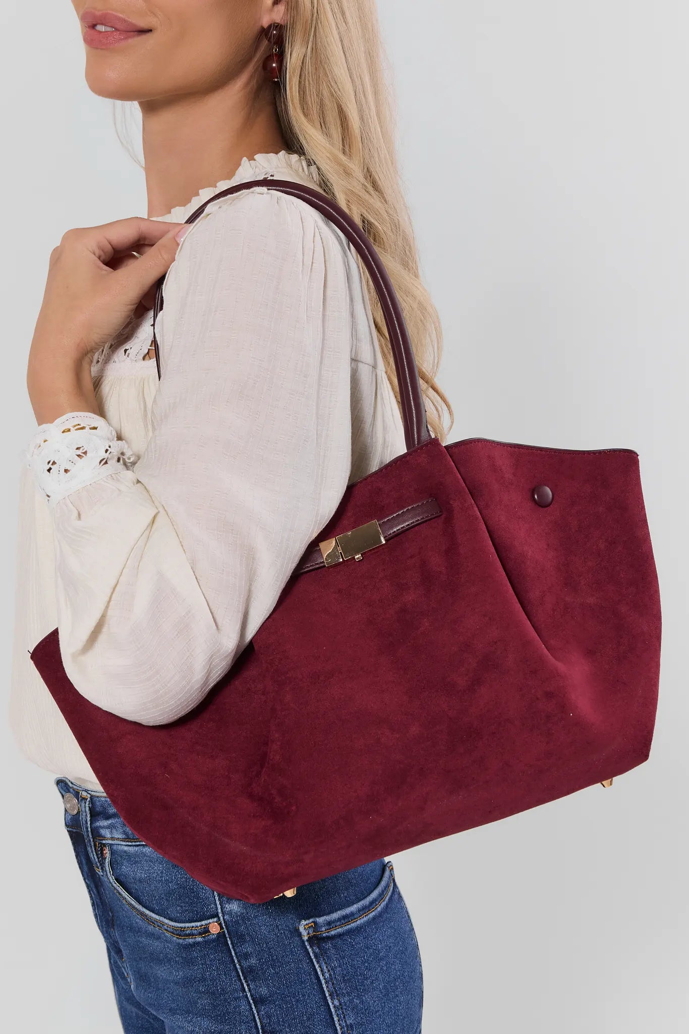 Burgundy Faux Suede Bag