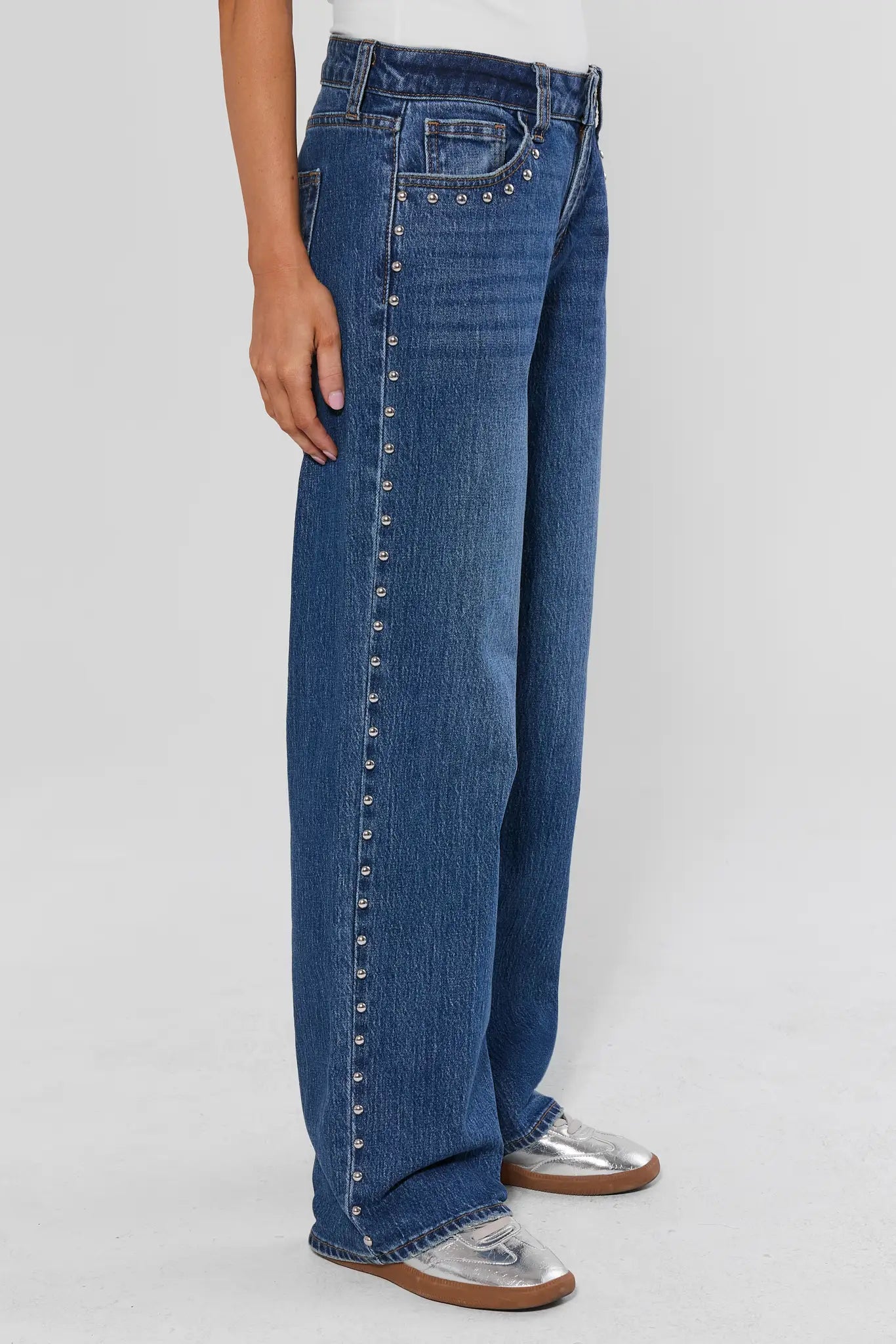 Medium Wash Straight Leg Studded Jeans