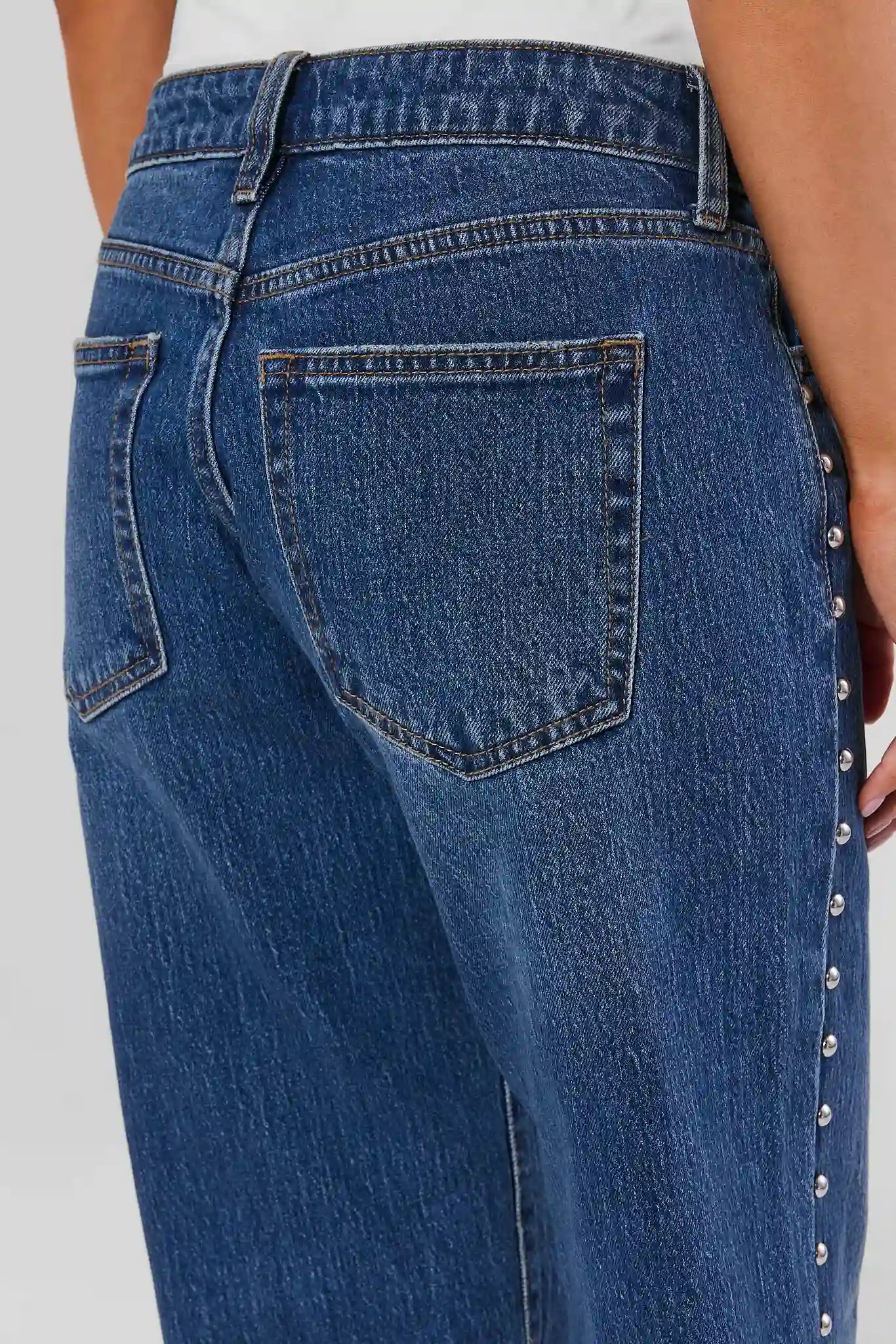 Medium Wash Straight Leg Studded Jeans
