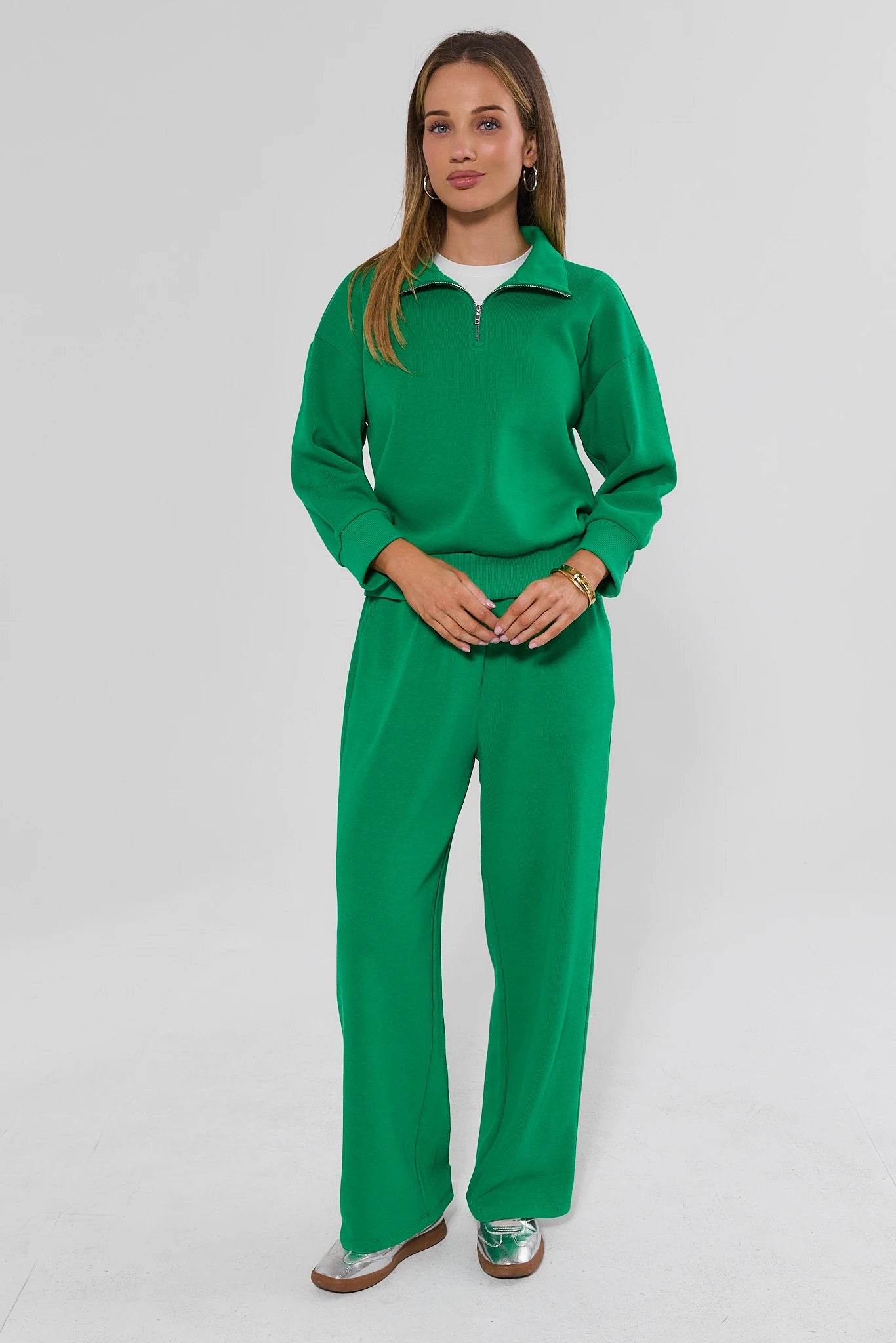 Green Elastic Waist Wide Leg Pants