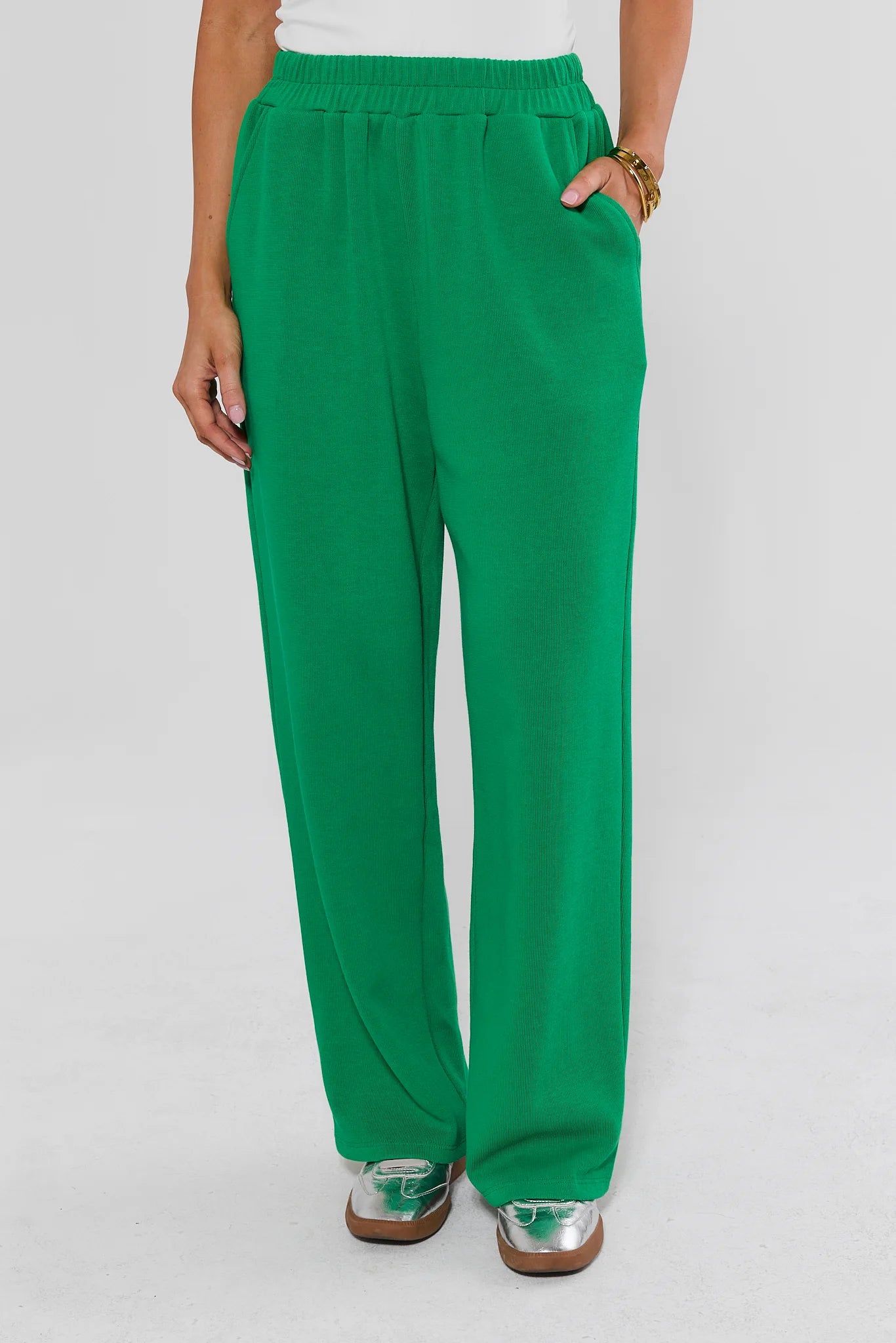 Green Elastic Waist Wide Leg Pants