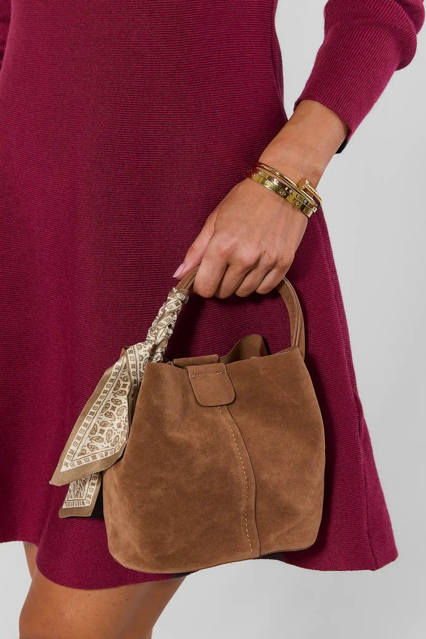 Serena Tan Faux Suede Bag
