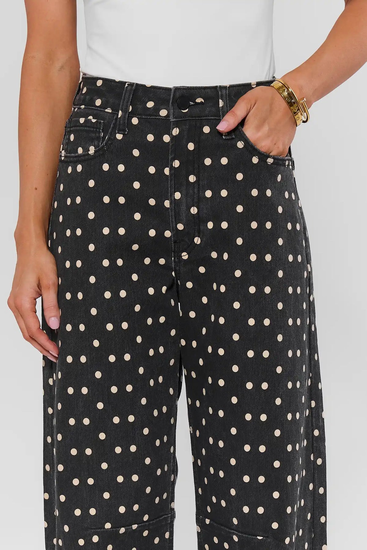 Harper Black Polka Dot Barrel Jeans