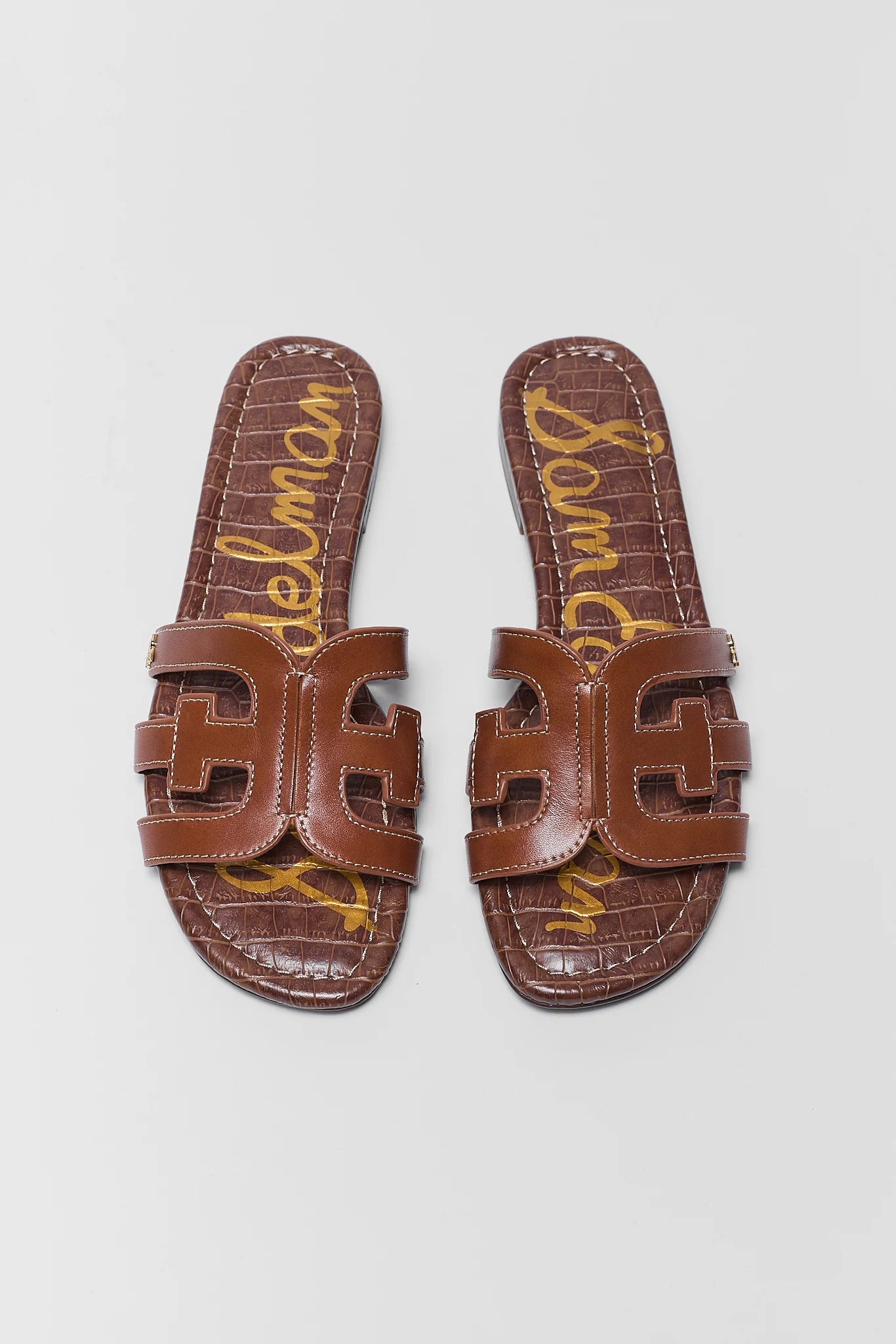 brown camel bay slide sandals by sam edleman 