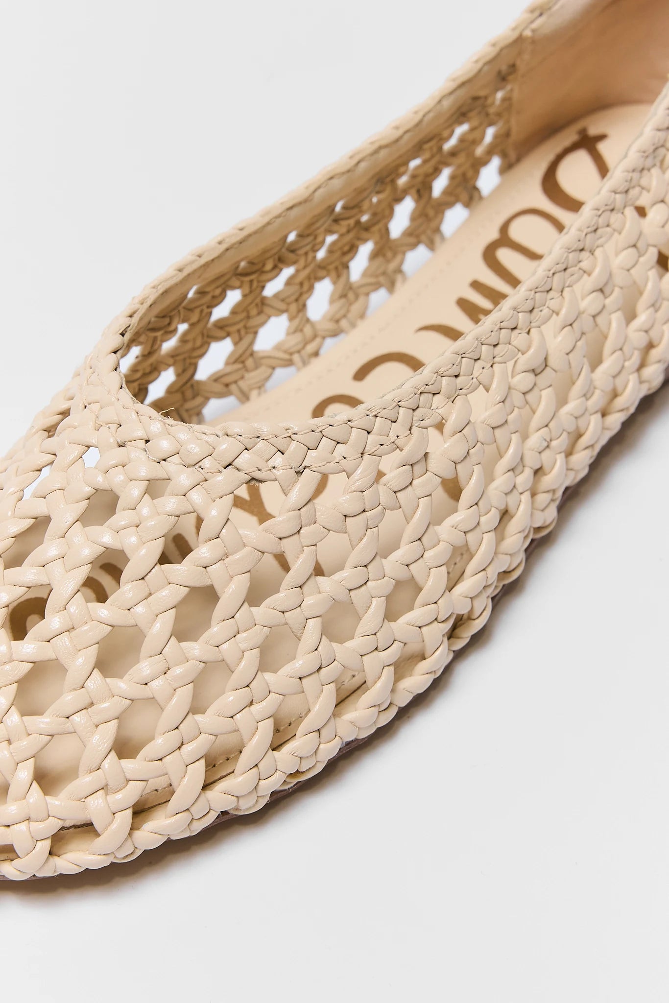 close up of ivory Shira Woven Flats by Sam Edelman on white background