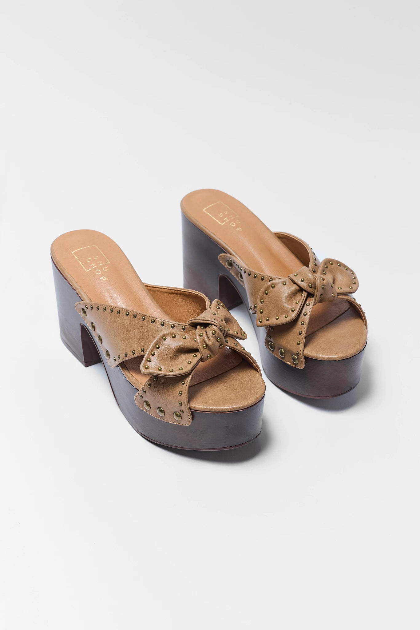 Brown Faux Leather Platform Heels
