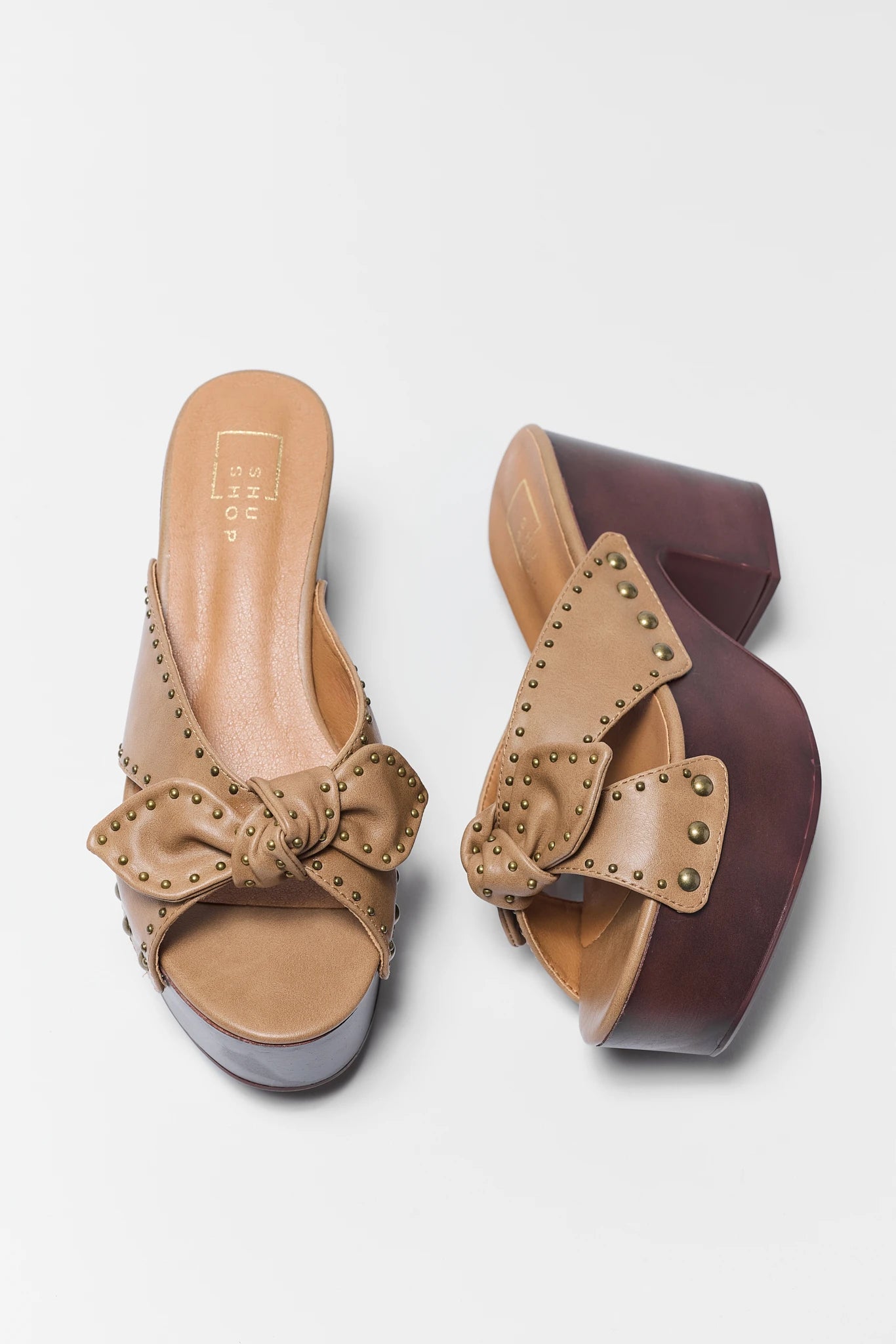 Brown Faux Leather Platform Heels for Women