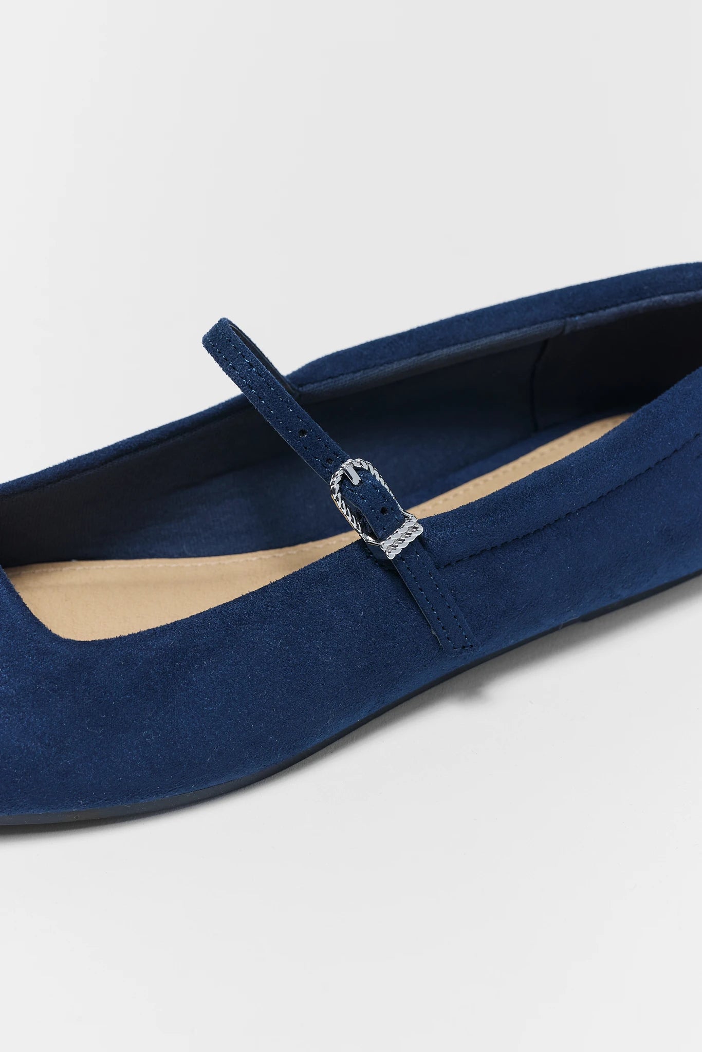 Womens Navy Faux Suede Ballet Flats