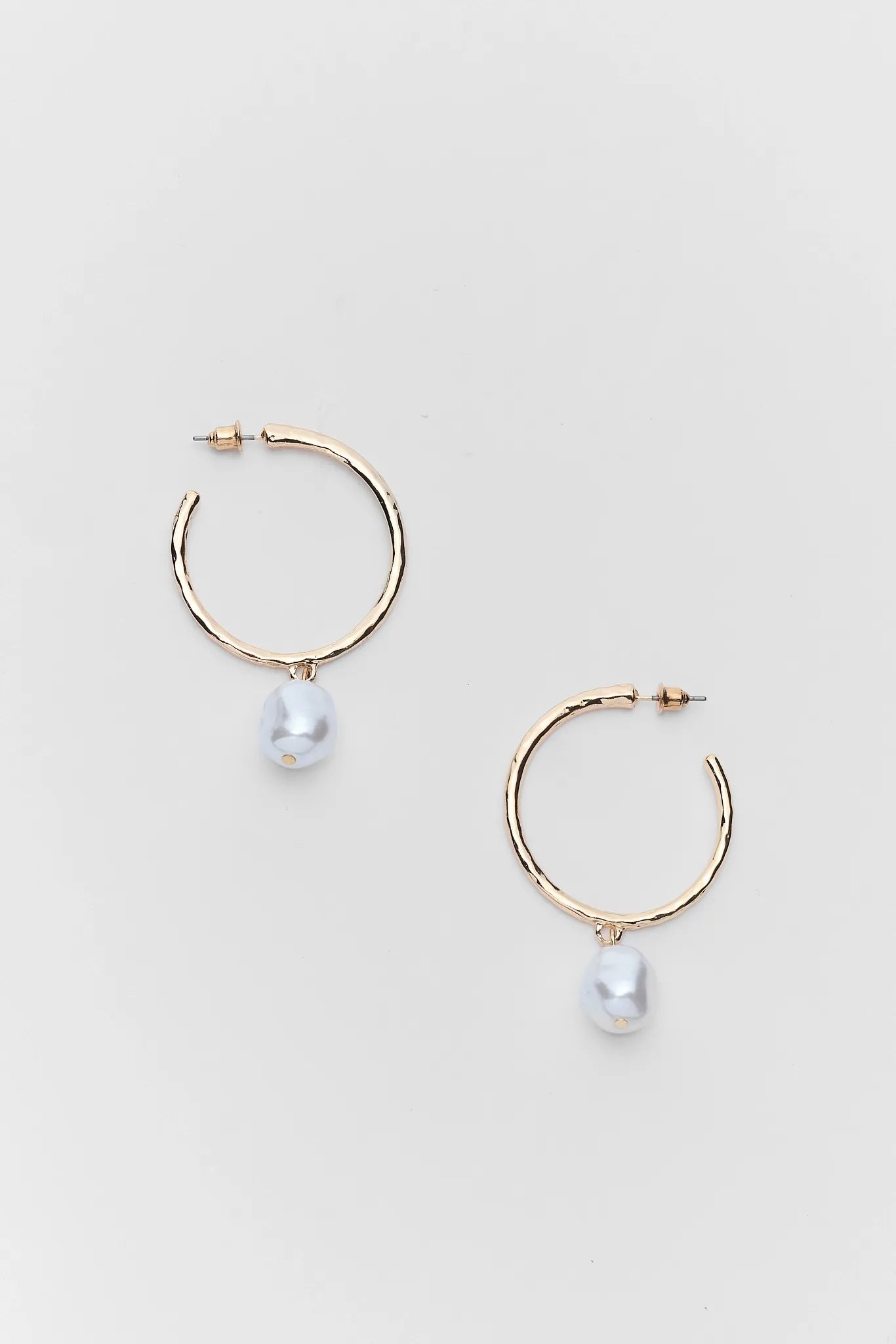 Gold Pearl Dangle Hoop Earrings