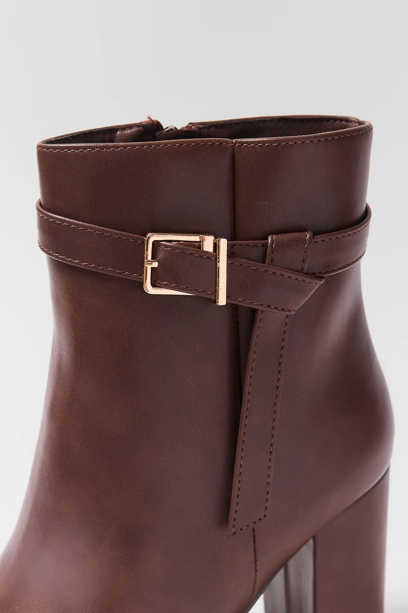 Brown Pointed Toe Buckle Ankle Boots