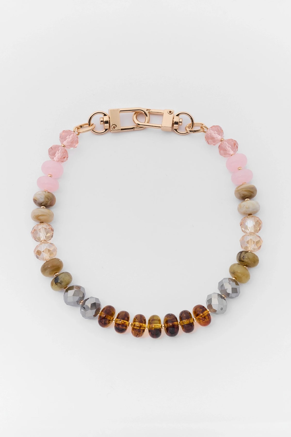 Pink Multi Natural Stone Bag Charm with Gold-Tone Clasp - Flat Lay | Avara