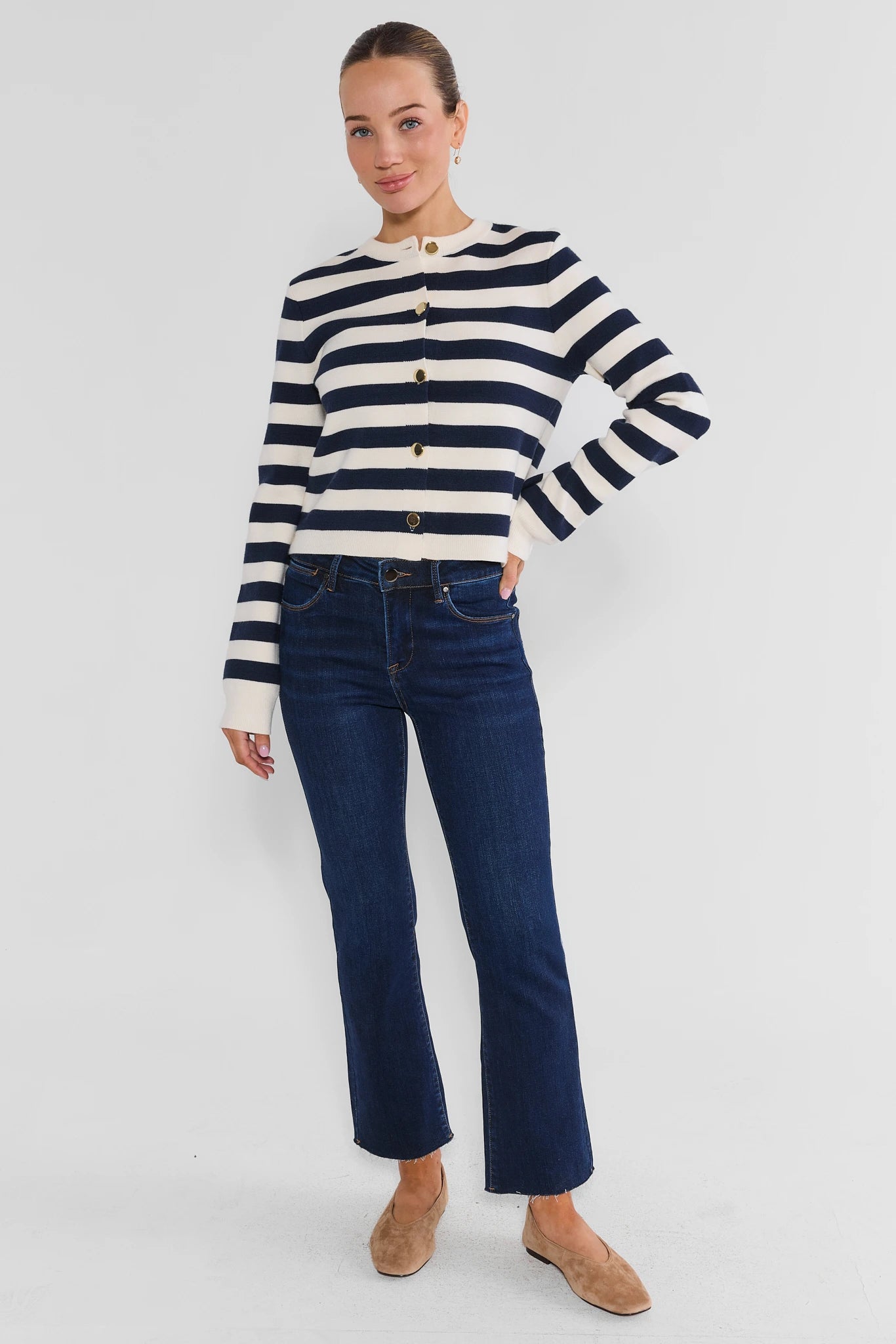 Becca Dark Wash Kick Flare Cropped Jeans