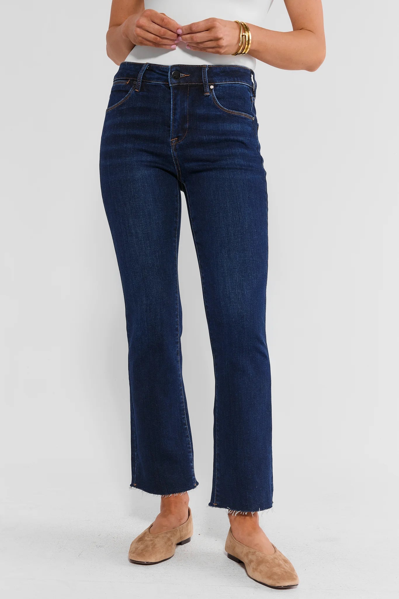 Becca Dark Wash Kick Flare Cropped Jeans