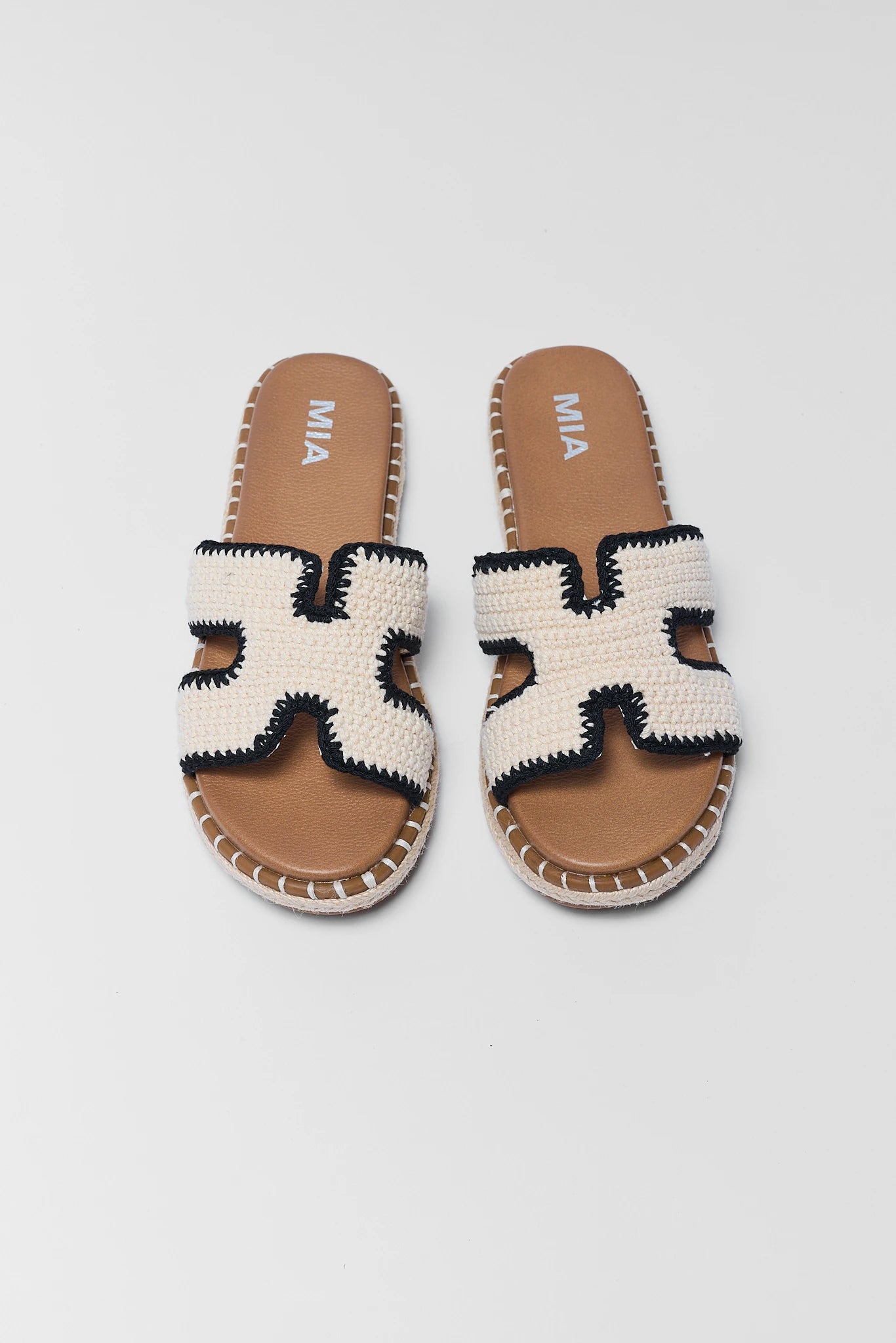 two sandals with crochet pattern on a light background
