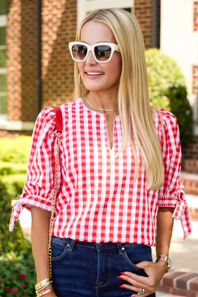 Red Gingham Puff Sleeve Top | Avara | Avara