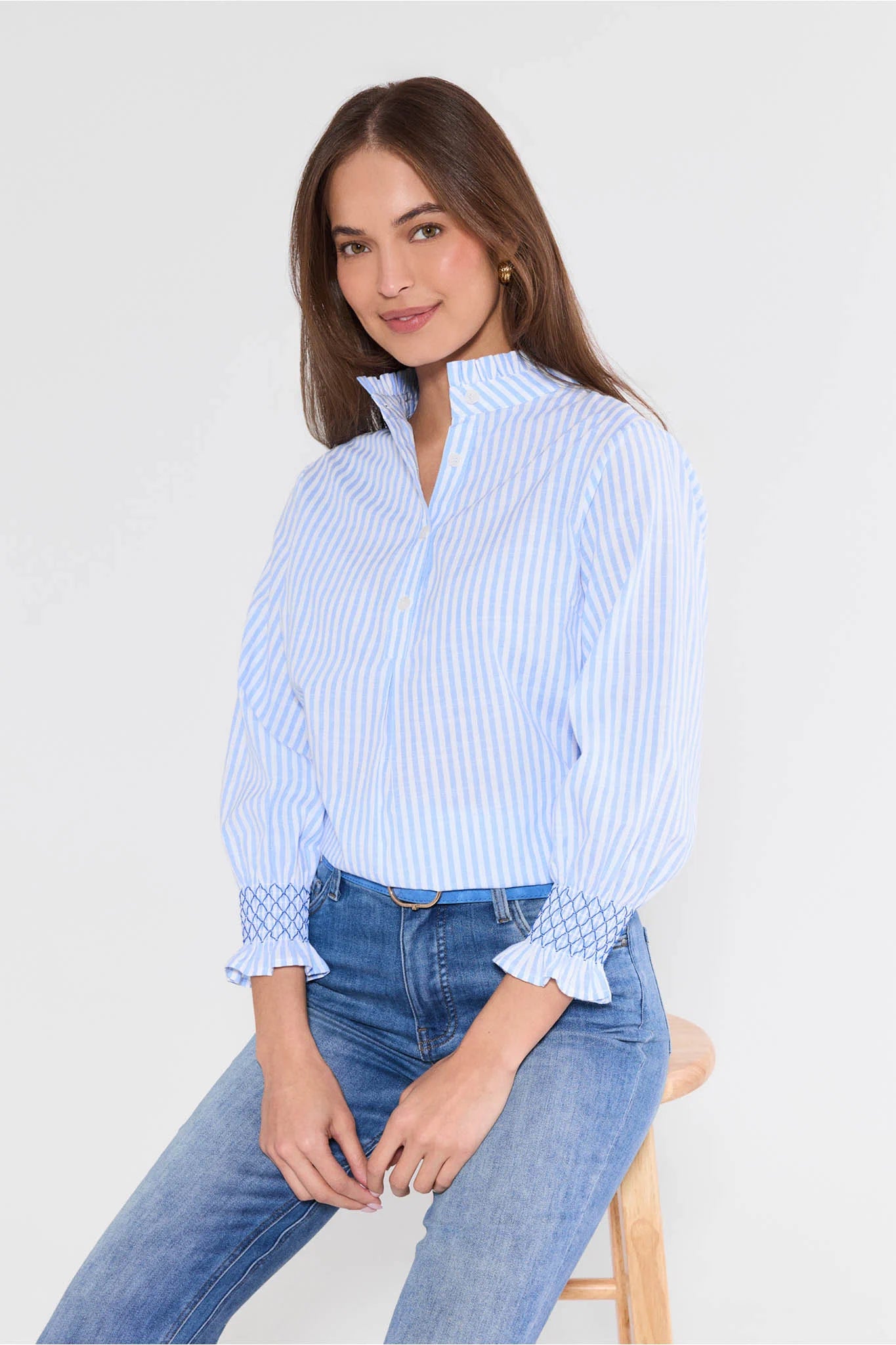 Stephanie Blue Striped Button Up Top
