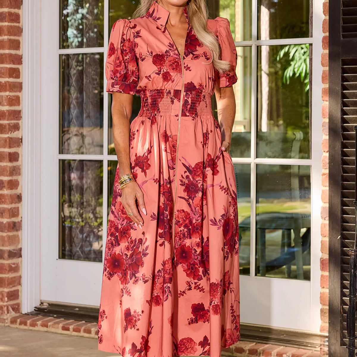 Rose Floral Zip Up Midi Dress | Avara