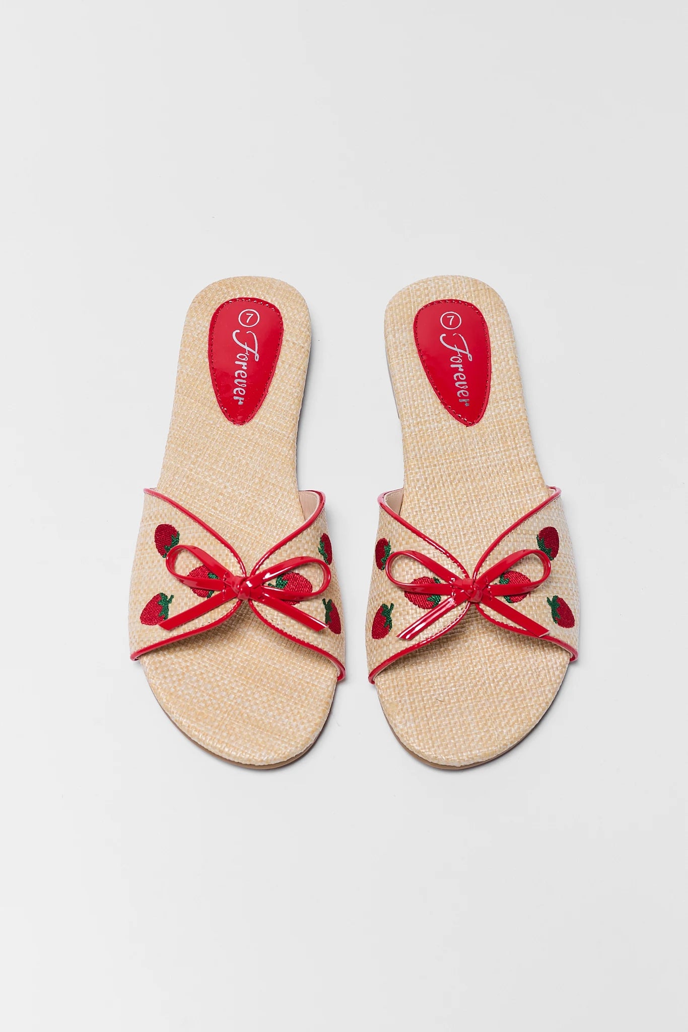 two Tan Raffia Strawberry Sandals
