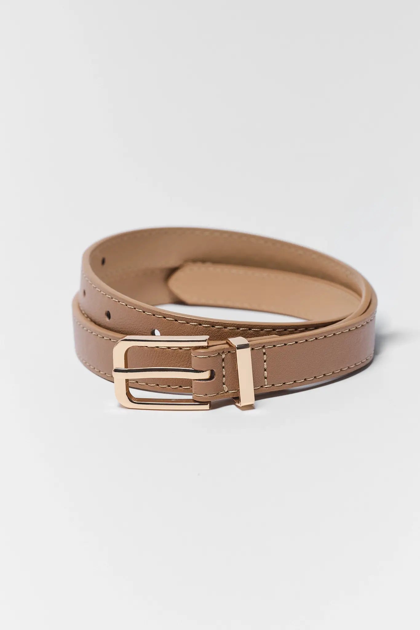 Tan Faux Leather Skinny Belt