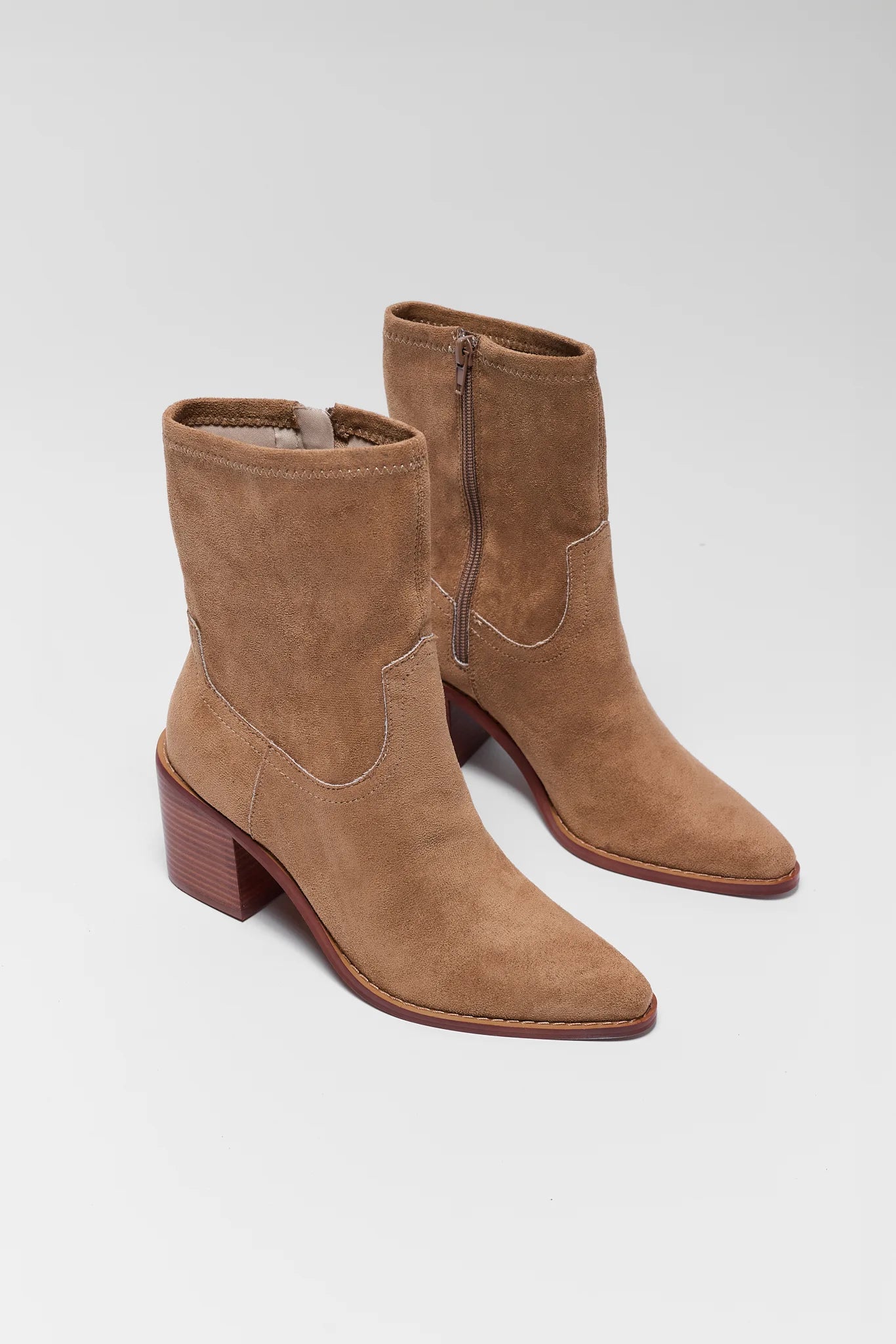 Tan Faux Suede Ankle Bootie
