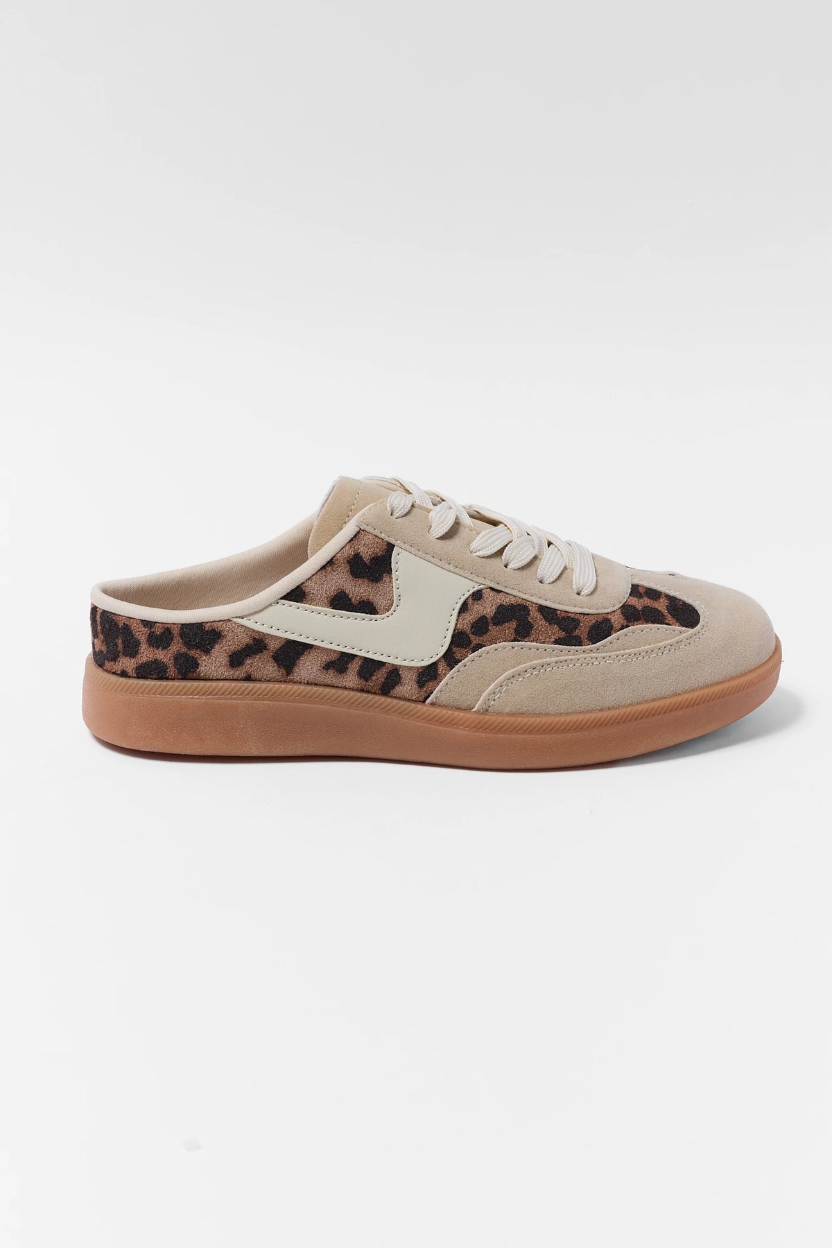Tan Leopard Print Slip-On Sneakers - Side Profile, Open Back Design | Avara