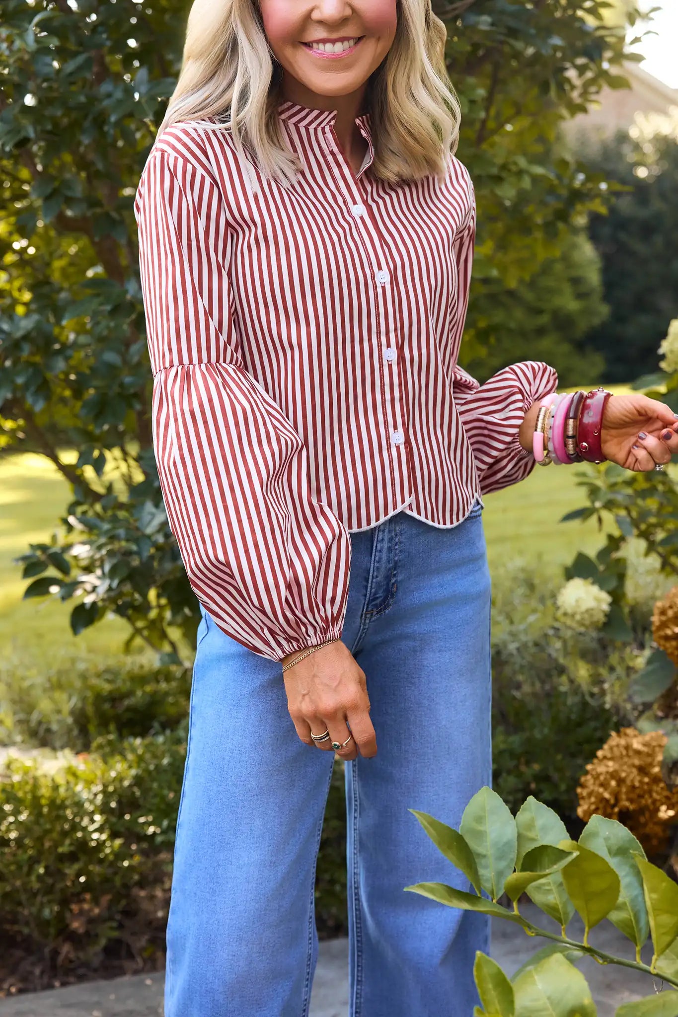 Tatum Pink Striped Scalloped Hem Top