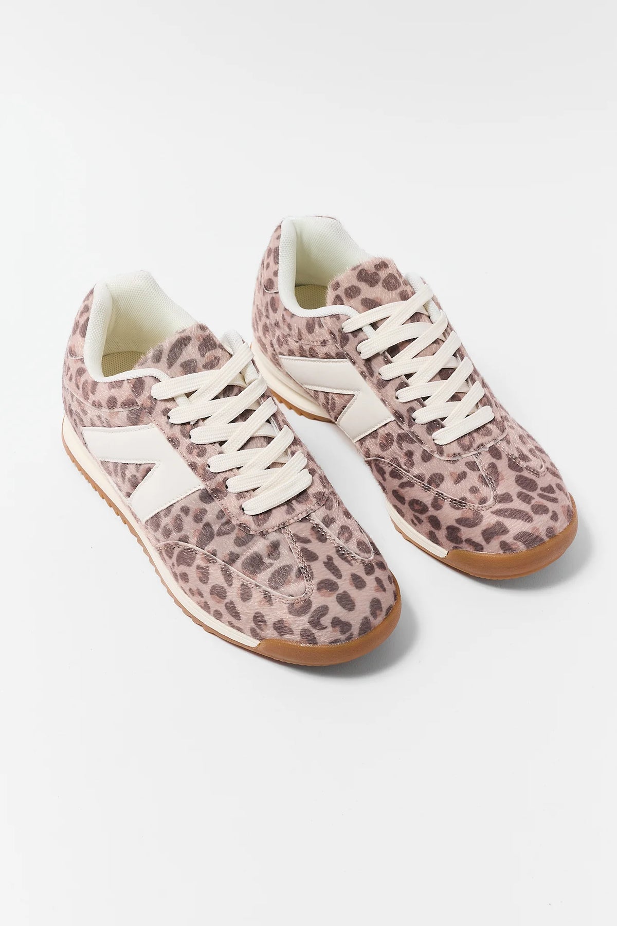 Taupe Leopard Print Sneakers - Pair Flat Lay with Gum Sole | Avara