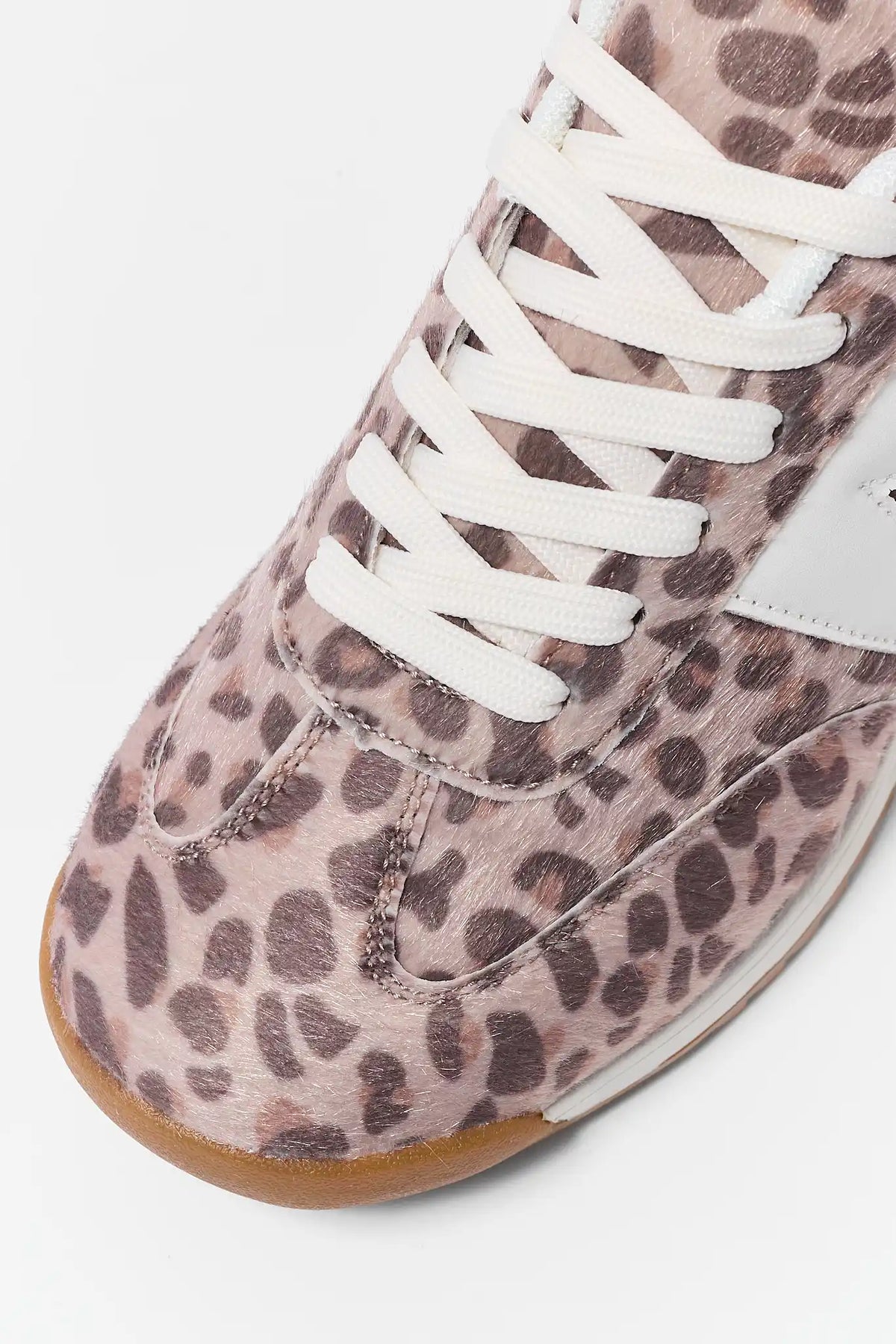 Taupe Leopard Sneakers - Toe Box & Lace Close-Up Detail | Avara