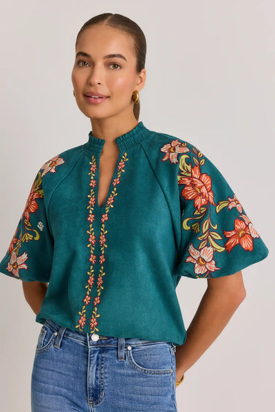 Women's Teal Embroidered Top | Avara