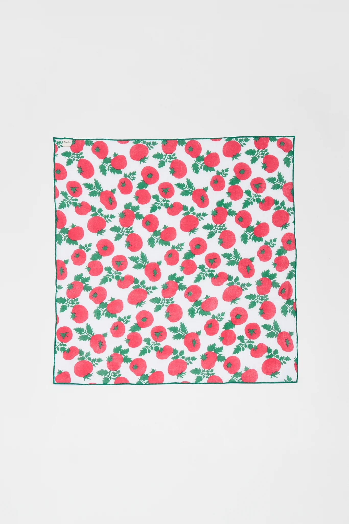 Square scarf with red floral pattern on a white background