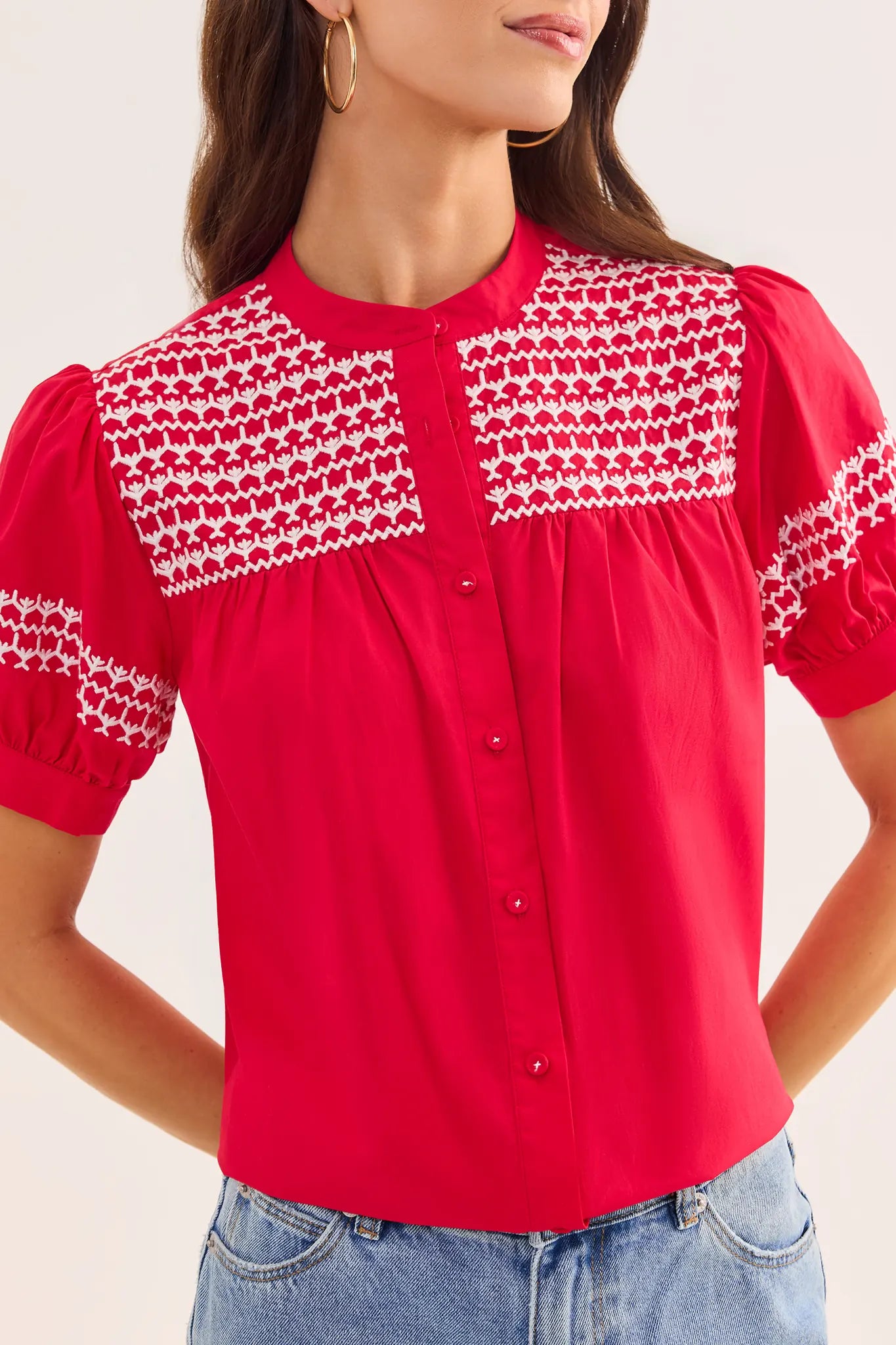 Trudy Red and White Embroidered Top