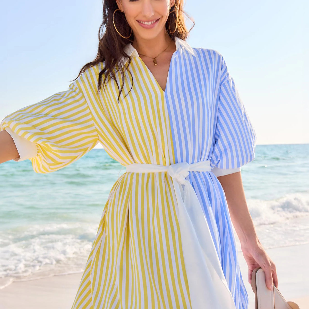 bicolor stripes organic cotton midi dress Two Toned Striped Midi Dress