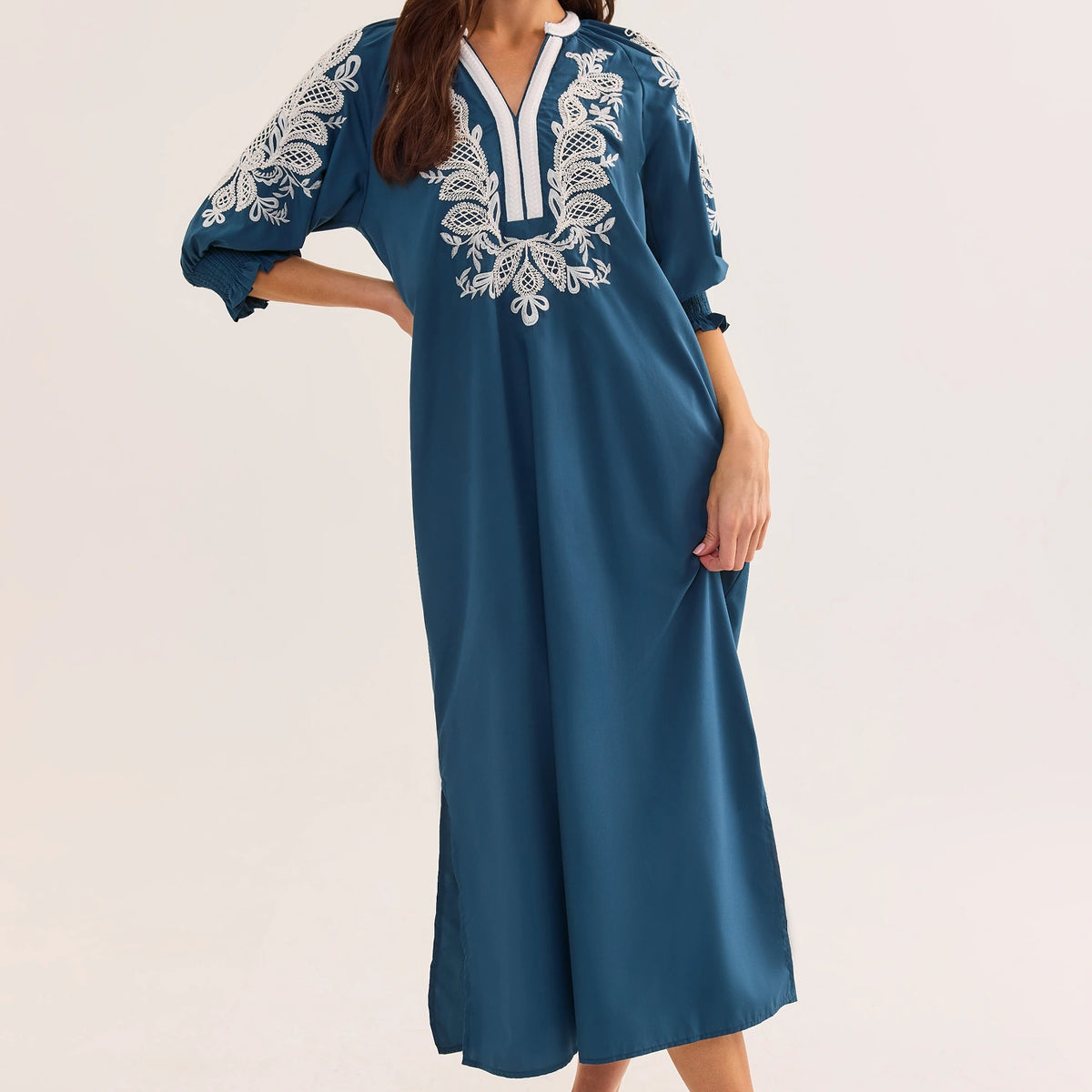 vivian midi dress Vivian Navy Embroidered Midi Dress | Women's Clothing