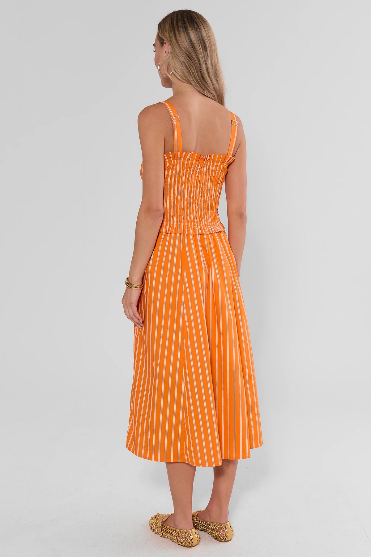 orange midi dress Striped Smocked Size:16.. Lrg 36-37 Sleeve brand_PIXIE and a button Reiss Denim Halterneck Maxi