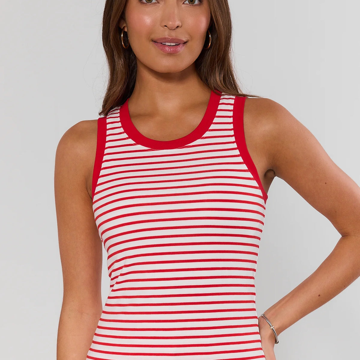Women's Red Striped Ribbed Tank Top | Avara